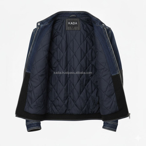 KADIA Custom Denim <b>Patches</b> Hybrid Coated Woven Windproof Breathable Stand Collar Zipper Front Autumn Casual Rider <b>Jacket</b> - Product Image 4