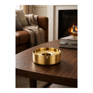 Gold Plated Stainless Steel <b>Ashtray</b> with Windproof Lid Modern Design 10 cm Cigarette <b>Ashtray</b> - Product Image 4