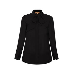 Blusa Elegante para Mujer con Cuello Alto Asimétrico y Encaje, Popelina y Chifón, para Oficina y Fiesta, Primavera Otoño, Talla XL - Product Image 1
