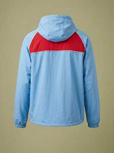 เสื้อคลุมกันลมสีฟ้าและสีแดงแบบมีฮู้ด, เสื้อคลุมกันลมแบบมีฮู้ดพร้อมโลโก้สั่งทำพิเศษ OEM, เสื้อผ้าสตรีทแวร์สำหรับทุกเพศทุกวัยจากโรงงาน - Product Image 4