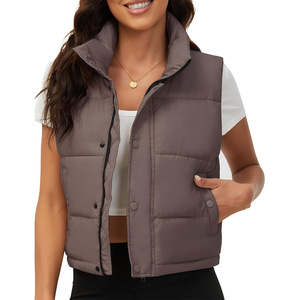 Peaky Word Industry Chaleco acolchado corto con cuello levantado para mujer Chaleco acolchado ligero sin mangas - Product Image 1