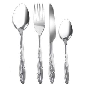 Juego de 4 cubiertos de acero inoxidable, utensilios de cocina ideales, mesa de café, uso doméstico, mango manchado, cubiertos, acabado plateado - Product Image 6