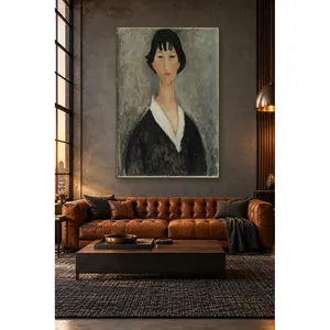 Fida Modigliani Jeune fille aux cheveux noirs, impression sur toile - Product Image 4