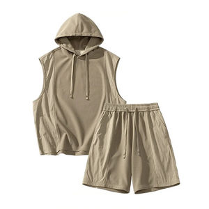 Ensemble de sport pour homme, confortable, en spandex/polyester, débardeur à capuche uni, shorts, t-shirts décontractés pour muscul, respirant, séchage rapide - Product Image 6