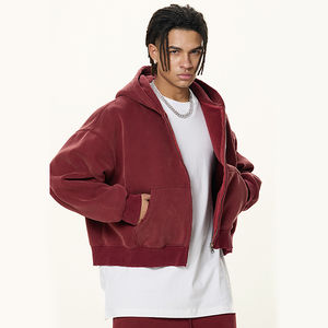 Vente en gros de sweats à capuche en molleton Streetwear épais avec logo personnalisé sweats à capuche zippés à double fermeture éclair pour hommes et épaules tombantes - Product Image 4