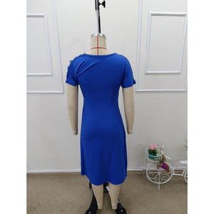 Vestido midi de viscosa con detalle de rayas y hombros descubiertos de manga corta para mujer, 32992 - Product Image 6