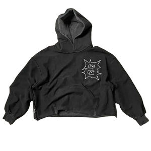 Sweat à capuche sur mesure avec broderie en détresse Pull-over solide et épais Tops surdimensionnés avec logo 100% coton à capuche - Product Image 1