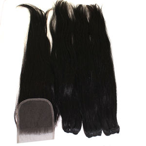 Perruque à fermeture en dentelle HD 5x5 de haute qualité, 100% cheveux humains vietnamiens naturels, style ondulé profond, cheveux lisses, 3 paquets - Product Image 1