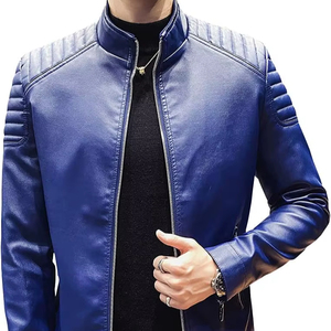 2025 nouveauté veste en cuir PU pour garçons personnalisé bleu jean couleur cuir véritable veste à glissière Varsity Style Bomber vestes - Product Image 1