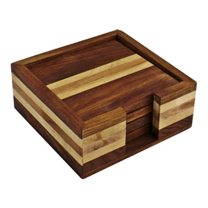 Natural Wood <b>coaster</b> <b>Set</b> <b>with</b> <b>holder</b> new two tone wood Protect Surface and Enhance Your Decor Perfect Outdoor Setting Best Sale - Product Image 2