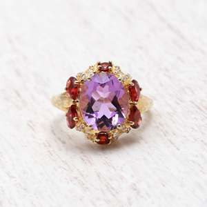 พลอยอเมทิสต์และโกเมน925ตัดเหลี่ยมเพชรพลอยแหวนเงินสเตอร์ลิงแหวนตั้งค่าแหวนเงินเครื่องประดับที่ดีสีชมพูคอลรูริน - Product Image 1