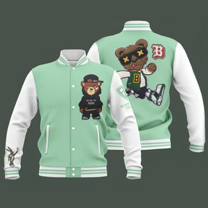 แจ็กเก็ตเบสบอลบอมเบอร์ทรงสลิมฟิตลำลองสำหรับผู้ชายดีไซน์ตัวอักษรตัวแทนมหาวิทยาลัยพร้อมตัวเสื้อขนสัตว์และแขนเสื้อหนัง - Product Image 5