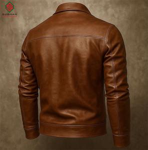 Veste bomber classique en cuir véritable pour homme, cuir véritable fait à la main, solide, décontractée, fermeture éclair, service OEM, fabriqué au Pakistan - Product Image 6