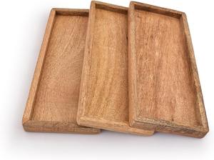 Modern Mango <b>Wood</b> Serving Platter with Raised Edge <b>Set</b> of 3 for Display Fruit Snacks Appetizer Sushi <b>Food</b> Decorative - Product Image 3