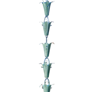 Cadenas de Lluvia de Metal de Color Verde, Decoración para Exteriores, Campana de Canalón para Jardín, Balcón, Hogar, Cadena de Lluvia con Forma de Flor - Product Image 1