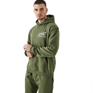 High Quality OEM Custom Logo Casual Solid Men's Heavyweight 100% Polyester Hooded Tracksuit Regular Fit <b>Hoodie</b> Jogger Set - Product Image 3