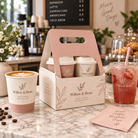 Boîte de transport pour tasses à café personnalisée AT PACK avec poignée, porte-tasses pour 2 et 4 tasses, emballage à emporter pour cafés et restaurants