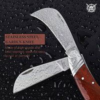 Couteau pliant à double lame de style moderne, en acier Damas, manche en os de chameau, logo OEM personnalisable, haute qualité, pour la chasse en extérieur, porte-clés
