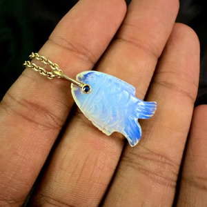 จี้รูปปลาโอปอลแกะสลักด้วยมือจี้พลอย925ชุบทองสเตอริ่งฝังหินคู่เครื่องประดับแบบหลวม - Product Image 3