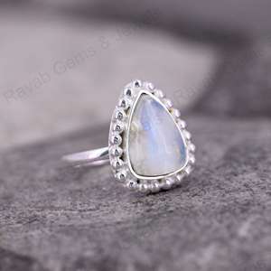Anillo de Plata de Ley 925 sólido con forma de trillón de piedra lunar arcoíris Natural de alta calidad para mujer, joyería fina hecha a mano - Product Image 4