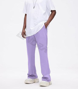 <b>Men's</b> Hip Hop Loose Streetwear Fleece Pants-Embroidered Washed Solid Stacked <b>Flare</b> Sweatpants Ribbed Mid Waist Band Drawstring - Product Image 4