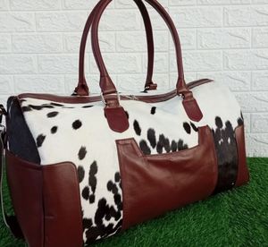 Sac polochon Patchwork en cuir de vachette tricolore personnalisé grand fourre-tout de voyage fermeture à glissière ensemble de sacs en cuir de vachette véritable Portable à la mode - Product Image 5