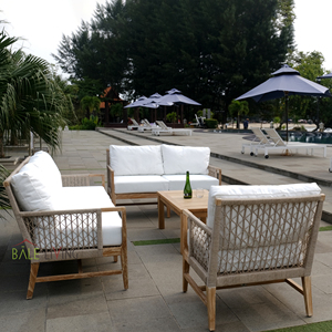 Sofá de dos plazas de cuerda tejida de teca sólida hecha a mano de Suecia, muebles modernos para exteriores e interiores - Product Image 6