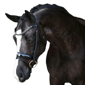 Brida Hanoverian de cuero enrollado Audrey con banda de cejas de cristal negro y diseño anatómico acolchado con gel - Product Image 2