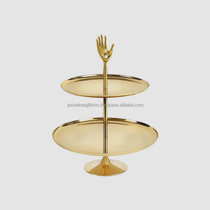 Tubo de metal y soporte de pastel de boda de dos niveles de mármol blanco con acabado chapado en oro forma heptagonal de alta calidad para organización - Product Image 4