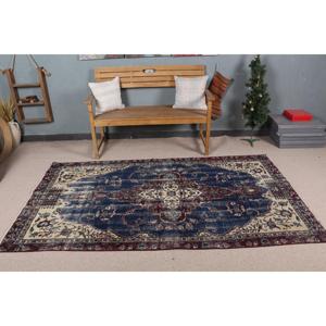 Alfombra Vintage de 4.2x7.6 pies (128x233 cm), Alfombra Turca Azul con Diseño Floral - Product Image 2