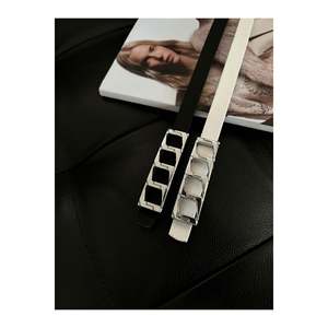 Offre spéciale 2 pièces : Ceinture basique pour femme, ceinture pour veste, ceinture pour robe avec boucle à chaîne fine - NOIR ET BLANC-ARGENT - Product Image 3