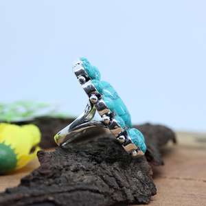 Natural Oval Turquoise Ring Handmade 925 Sterling <b>Silver</b> Statement Jewelry Chakra Luxury Ring Wholesale Supplier - Product Image 5