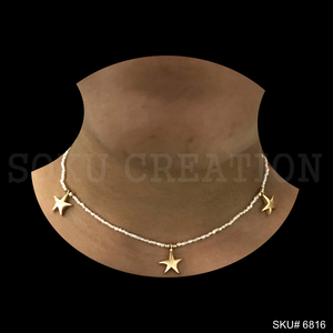 Diseño único de moda hecho a mano de moda chapado en oro diseño de estrellas pequeñas en collar de cuentas de perlas para niñas y mujeresSKU6816 - Product Image 1
