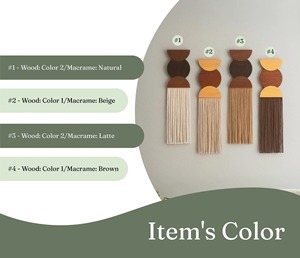 Ensemble de 4 tentures murales élégantes en bois et macramé pour une décoration intérieure bohème chic et des intérieurs élégants, fabriquées à la main en Inde - Product Image 4