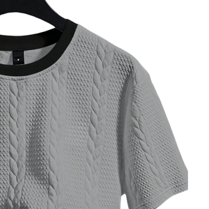 Mens Solid Jersey Textured <b>Quilted</b> Short Sleeve T <b>Shirt</b> O-Neck Casual Knit Regular Fit Premium Streetwear Summer Quick Dry - Product Image 3