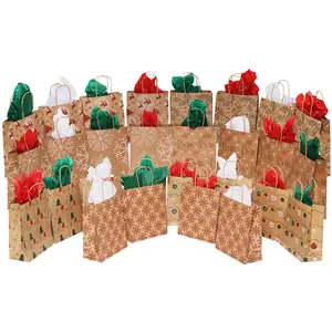 Новогодняя Подарочная сумка для покупок, Рождественская бумажная Подарочная сумка с ручками, 3-слойная крафт-бумага для цемента