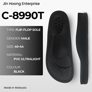พื้นรองเท้าแตะแบบหนีบ รุ่น C-8990T สีดำ ผลิตจาก PVC น้ำหนักเบา กันน้ำ กันลื่น ทนทาน หนา 30 มม. ผลิตในประเทศมาเลเซีย - Product Image 1