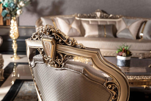 <b>High</b>-End European Classic Accent <b>Chair</b> Featuring Ornate Gold-Finish Floral Carvings and Elegant Tufted Backrest - Product Image 5