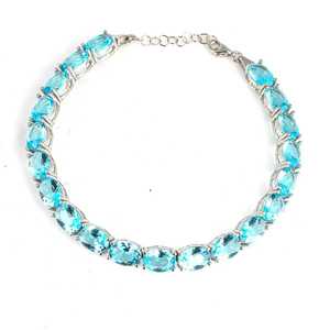 925 Sterling Silver Geometric Waterway Bracelet with Synthetic Aquamarine <b>Stone</b> Gold Plated Religious Trendy <b>Large</b> Braclet Gift - Product Image 1