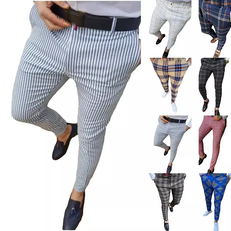 Men's Slim -Front Suit Pant Business Straight Male Trousers Light Grey Black Thin Office Dress Pants