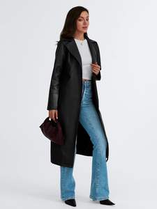 Chaqueta corta de piel sintética con cremallera para mujer con mangas abullonadas, diseño de abrigo Peplum, manga larga y cuello redondo, prendas de vestir, abrigo largo - Product Image 3