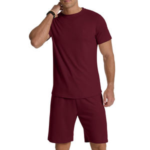 Color sólido al por mayor verano chándal ropa informal y cómoda media manga 100% algodón verano chándal para hombres - Product Image 6