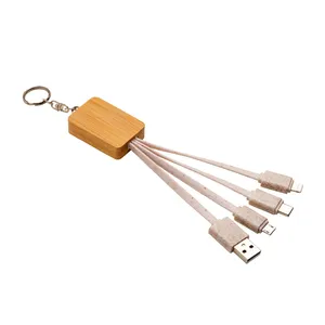Portachiavi in Bambù 3-in-1 Personalizzato con Cavo USB, Gadget Promozionali Personalizzati - Product Image 1