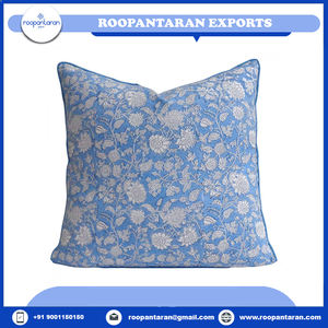 Latest Design Linen Cushion Cover Hand Woven Block Printed Cotton Piping Pillow Cover with Floral Striped Festival Patterns - Product Image 2