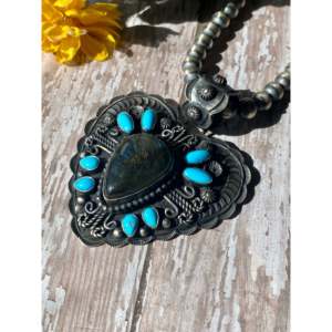 Pendentif Cœur en Argent Sterling avec Labradorite et Turquoise Sleeping Beauty, Sertissage Clos - Product Image 4