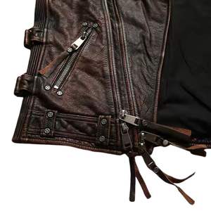 <b>Men's</b> Genuine Leather Motorcycle Vest, Lapel Design with Diagonal Zipper, Sleeveless Cowhide <b>Waistcoat</b> ODM & OEM Service - Product Image 6