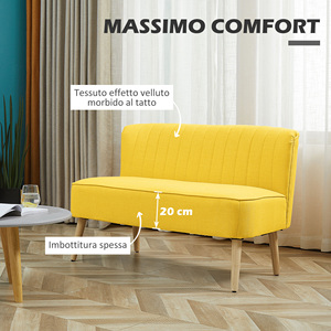 Para HOMCOM moderno sofá de tela amarilla de 2 plazas 117x56,5 77 cm x 117x56,5x77 cm sin reposabrazos con patas de madera para sala de estar - Product Image 4