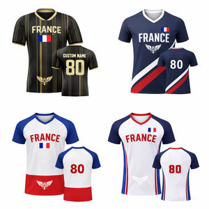 T-shirt de football OEM France pour homme, tricolore, avec nom et numéro personnalisés, manches courtes, maillot de supporter sportif - Product Image 1