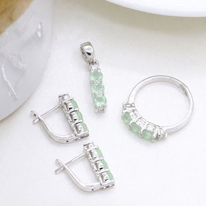 Acheter Ensemble de bijoux de mode en argent sterling 925 avec calcédoine naturelle et zircon cubique pierres précieuses pendentif/bague/boucle d'oreille - Product Image 1