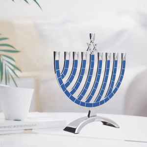 Luxury <b>Candle</b> Stand Polished Silver Metal <b>Blue</b> Mosaic Traditional Jewish Nine Candelabra Holiday Gift Decor Whole Supplier - Product Image 3